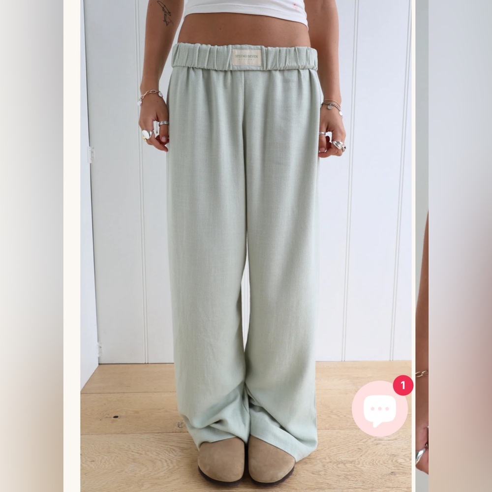 Cotton Wide-Leg Elastic Waist Women's Boxer Pants in Sage Green Small